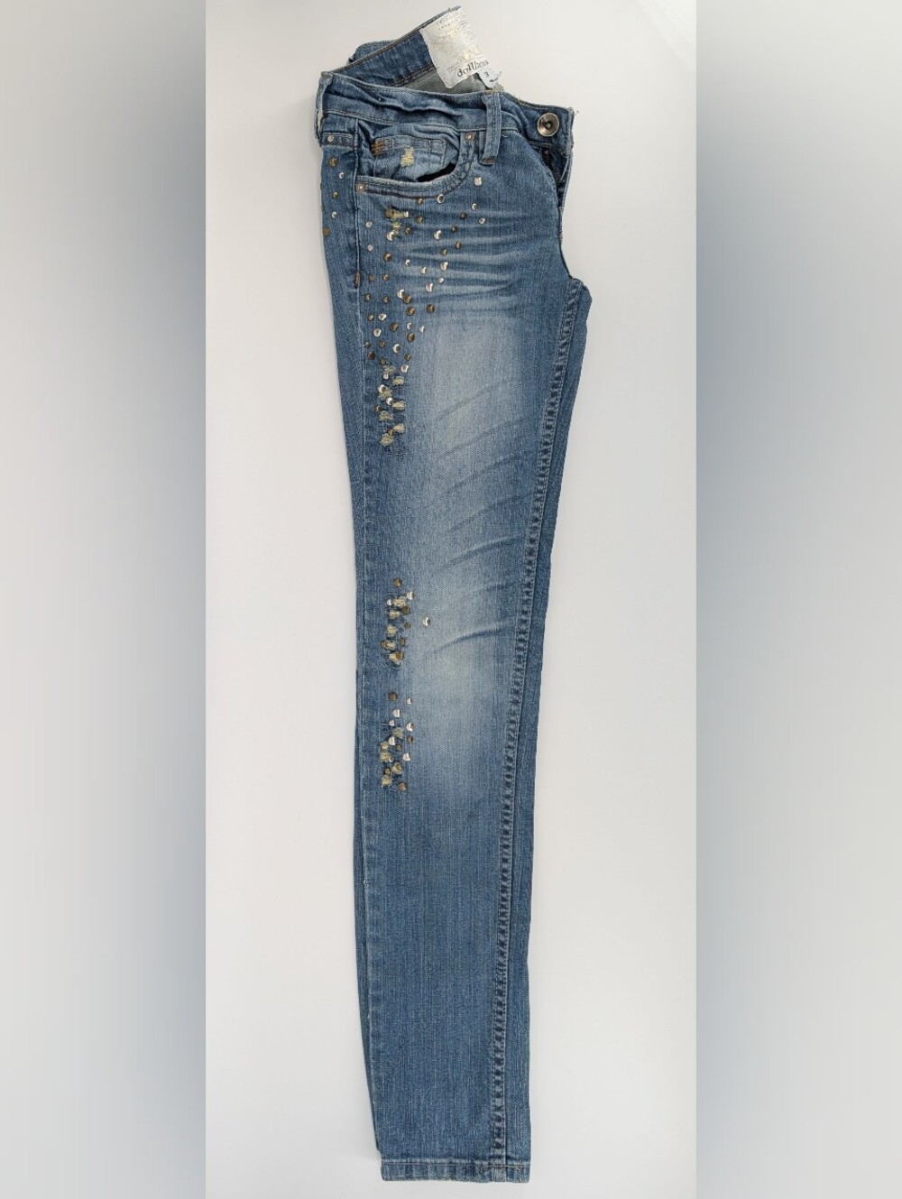 Medium-wash Blue Dollhouse Denim Jeans With Metallic Stud Embellishments